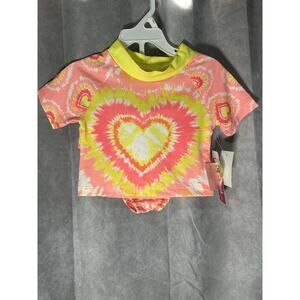 Penelope Mack Girl's 3T 2 Pc Short Sleeve Rash Guard Tankini Swimsuit Pink Heart